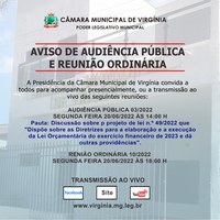 AVISO DE AUDIÊNCIA PÚBLICA E REUNIÃO ORDINÁRIA